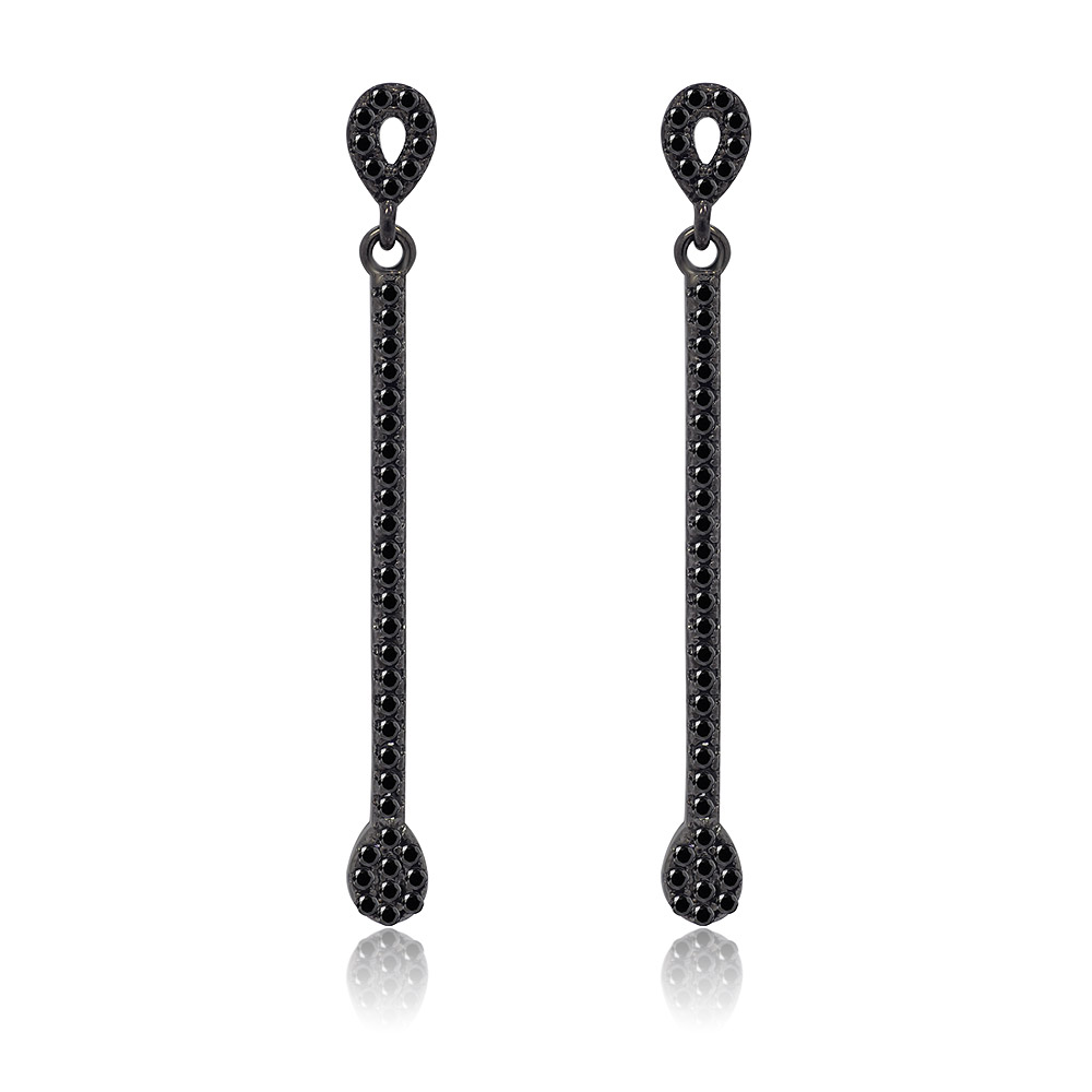 Black CZ Bar Dangle Earring